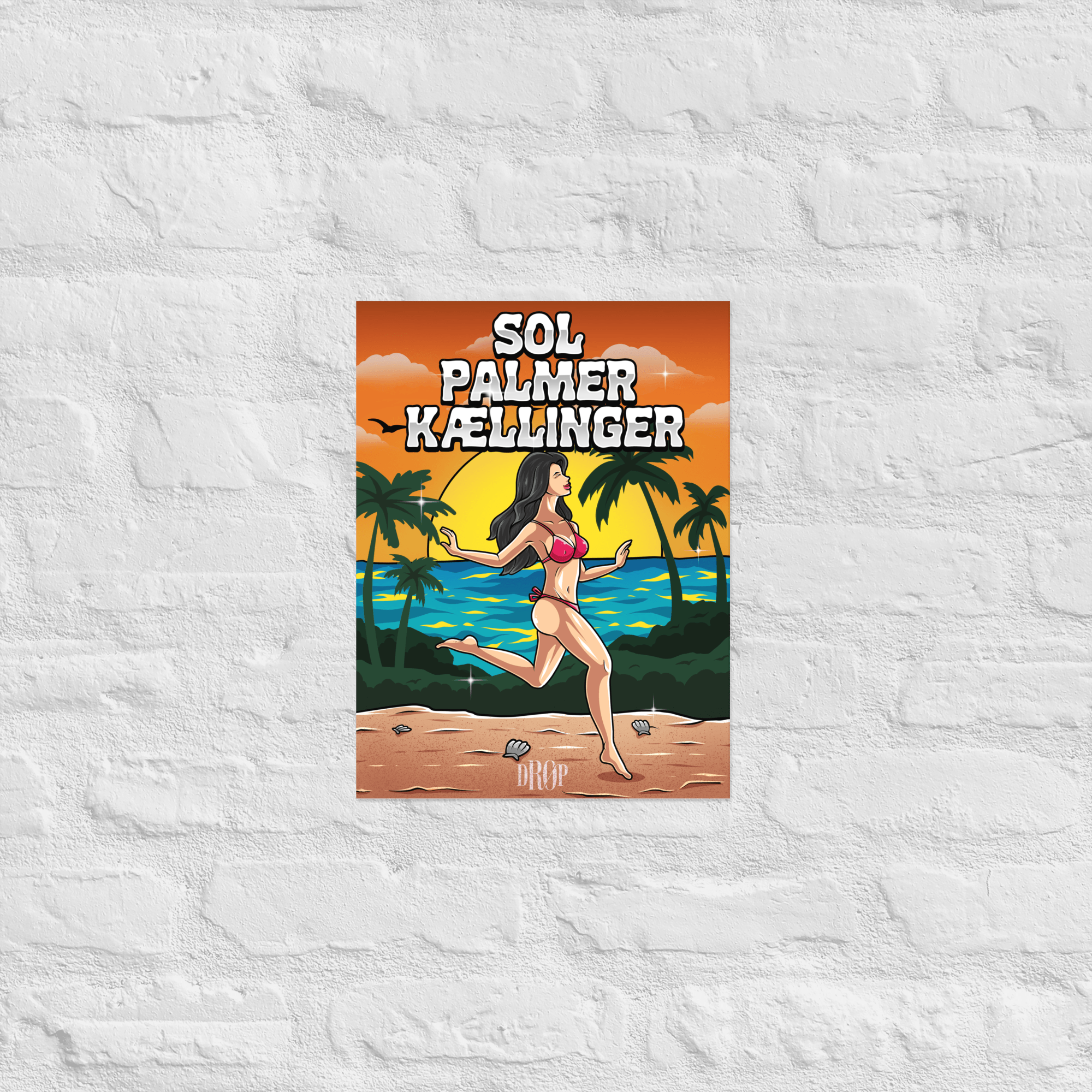 Sol, palmer og kællinger Plakat